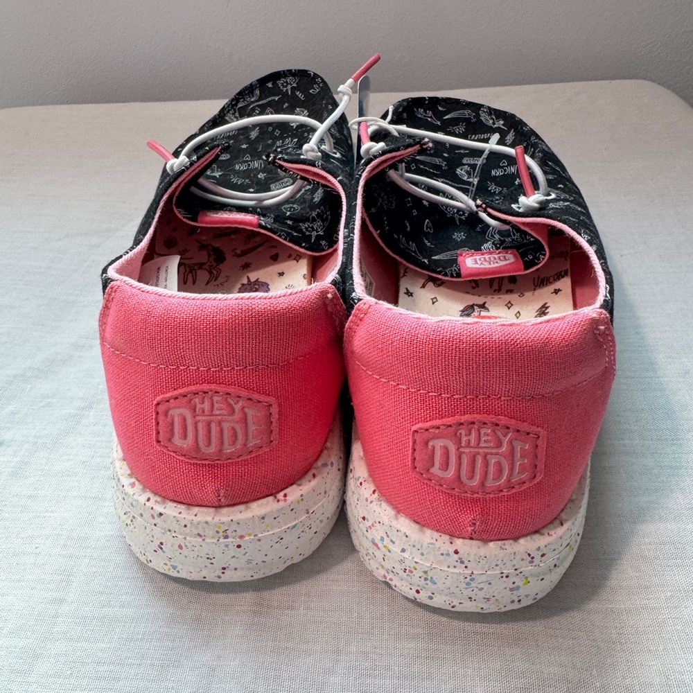 Hey Dude Black and Pink Unicorn Shoes 6 Y - Picture 4 of 5